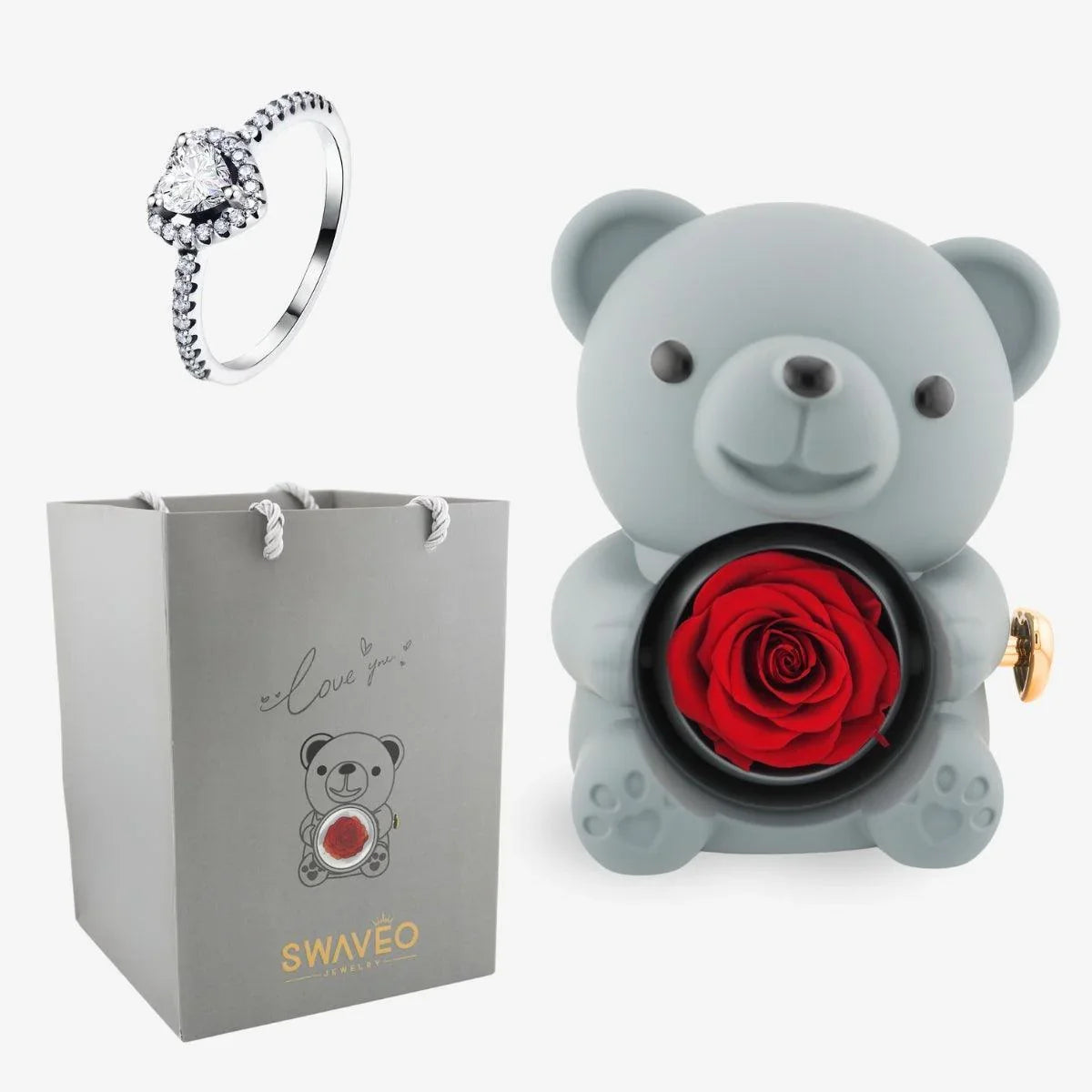 Forever Rose Bear W/ Promise Ring - Swaveo Jewelry