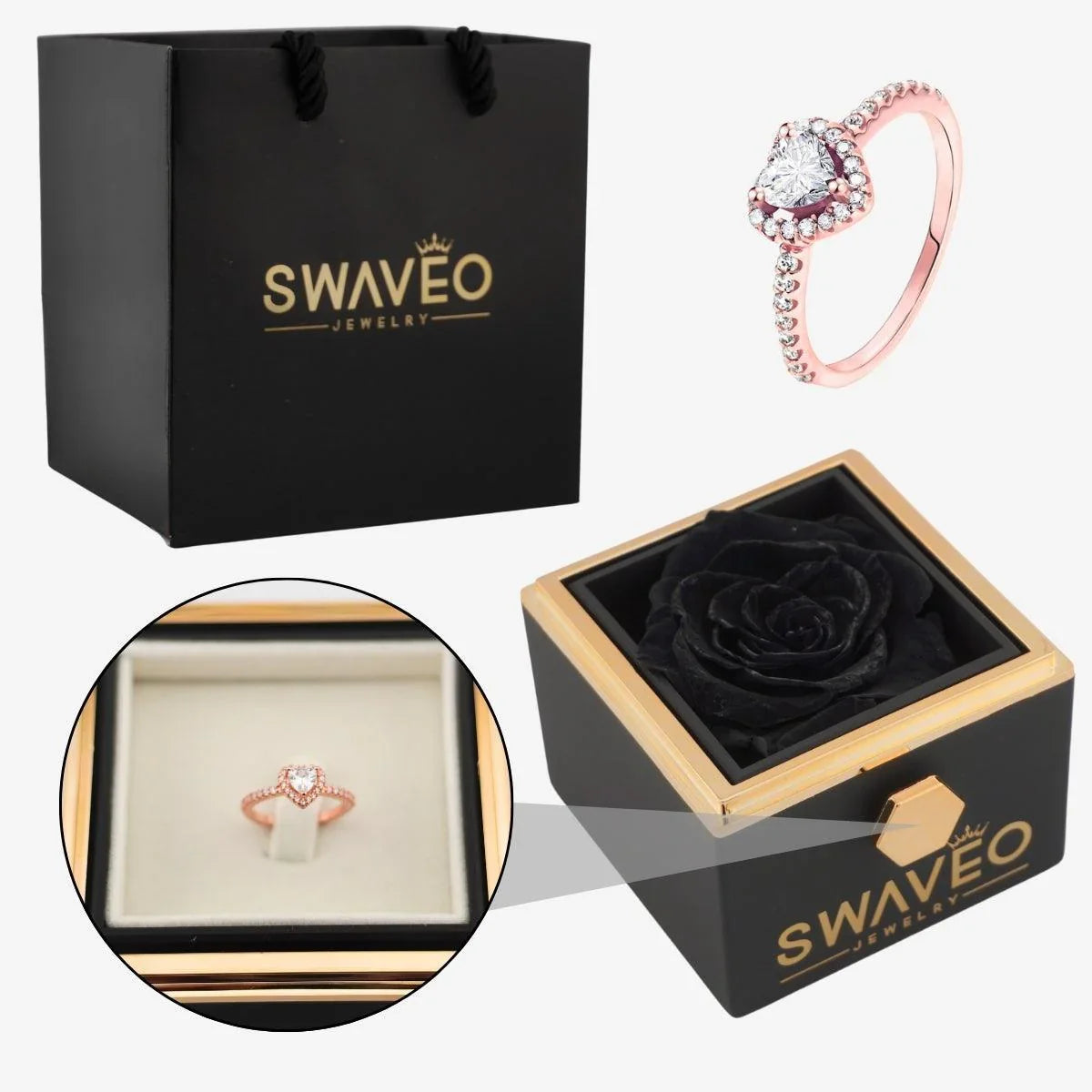 Rotating Forever Rose Box - W/ Promise Ring - Swaveo Jewelry