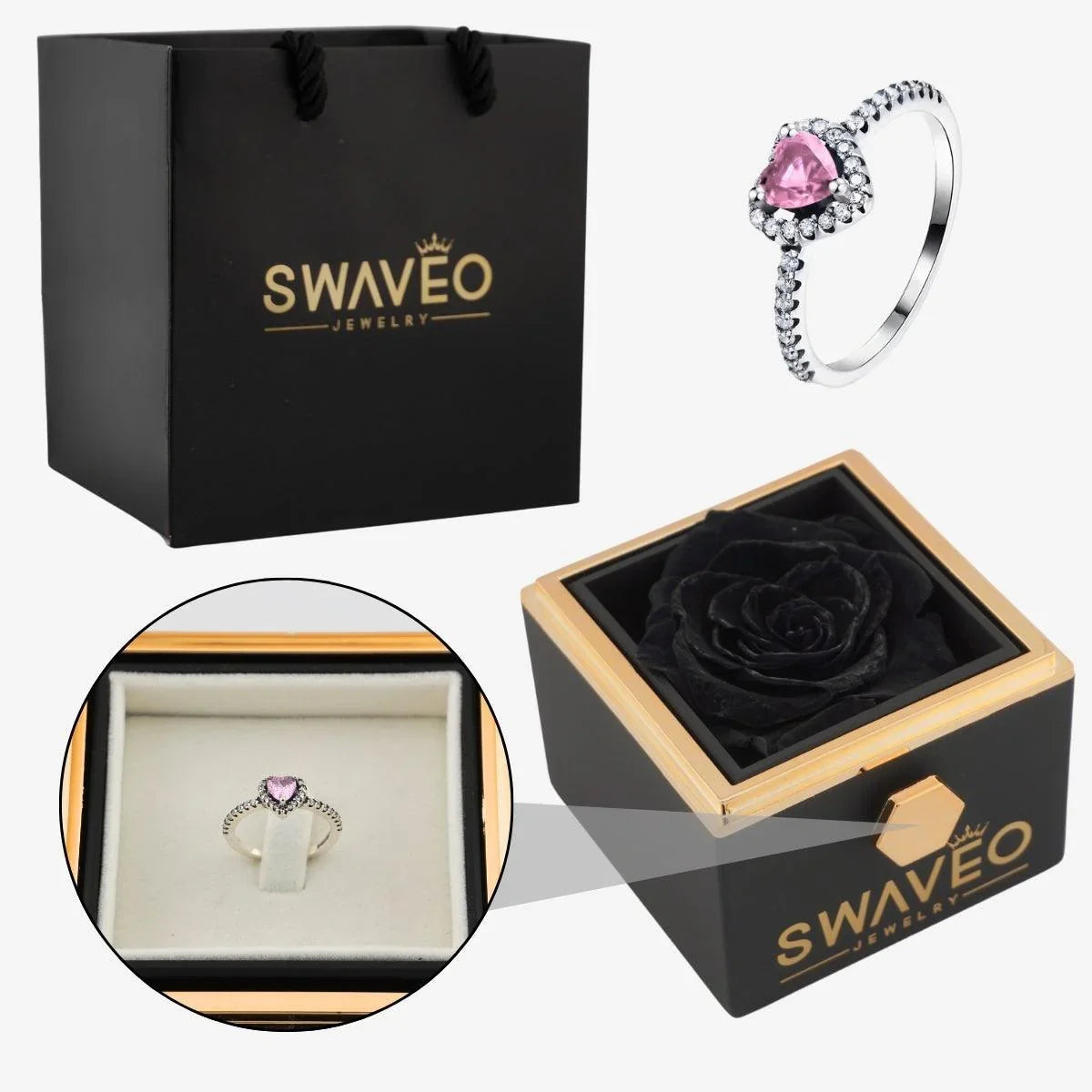Rotating Forever Rose Box - W/ Promise Ring - Swaveo Jewelry