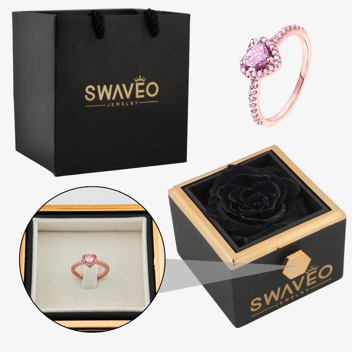 Rotating Forever Rose Box - W/ Promise Ring - Swaveo Jewelry