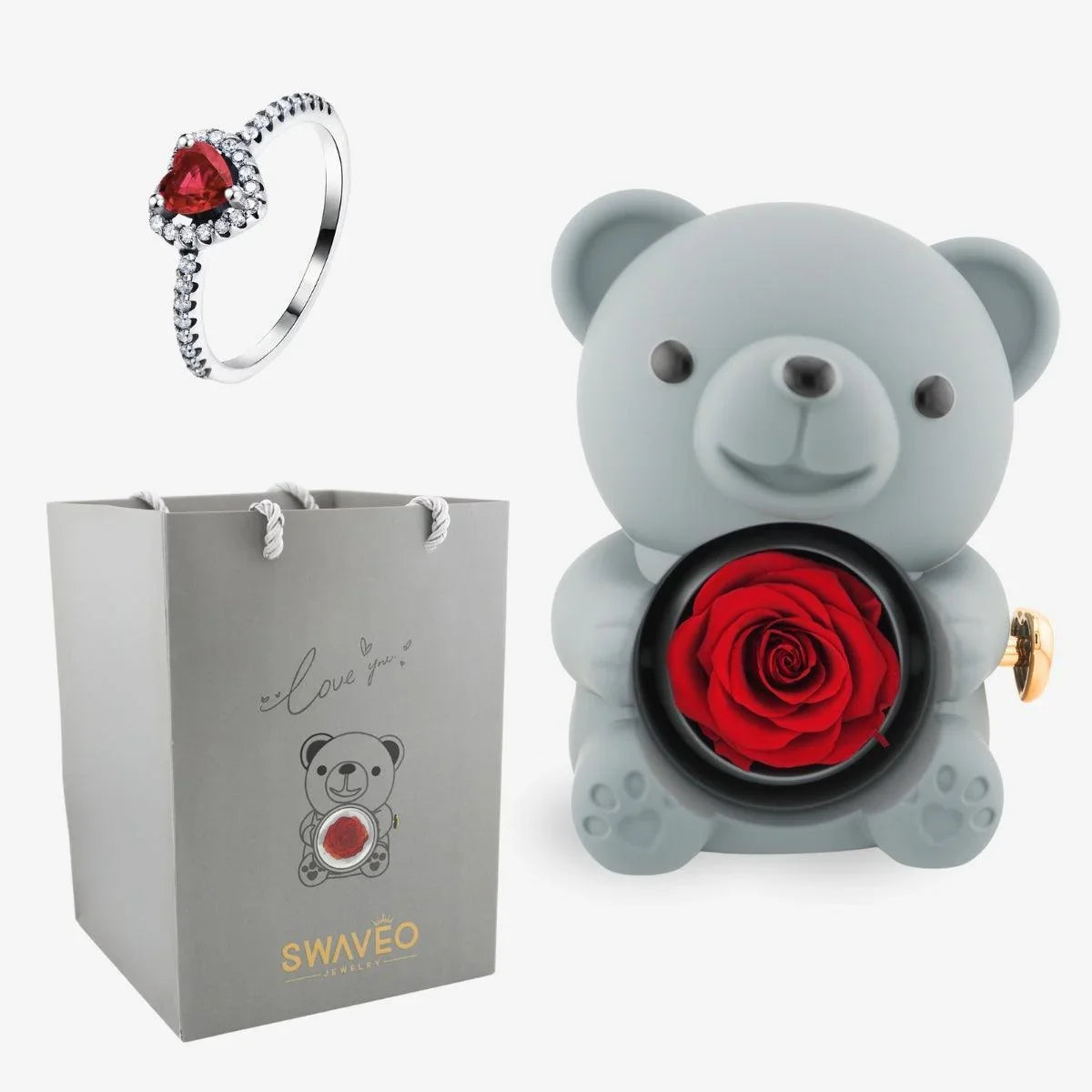 Forever Rose Bear W/ Promise Ring - Swaveo Jewelry