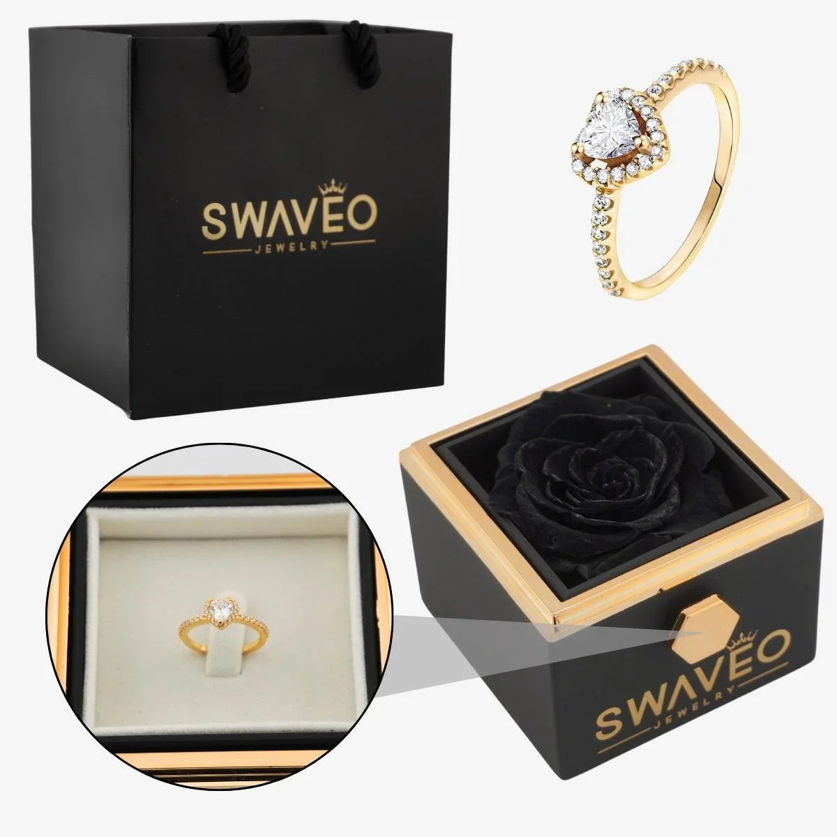 Rotating Forever Rose Box - W/ Promise Ring - Swaveo Jewelry