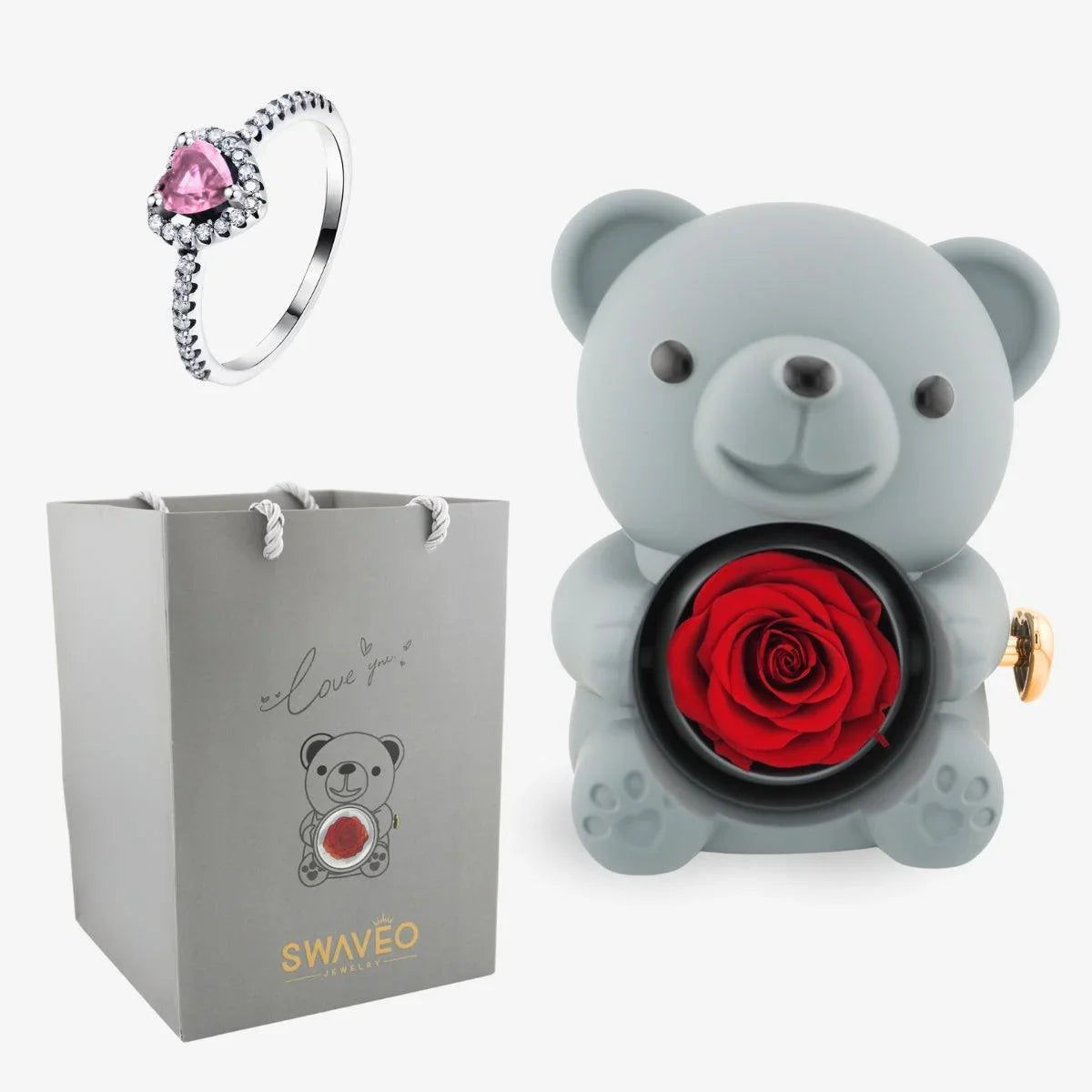 Forever Rose Bear W/ Promise Ring - Swaveo Jewelry