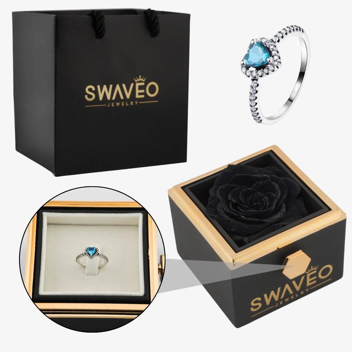 Rotating Forever Rose Box - W/ Promise Ring - Swaveo Jewelry