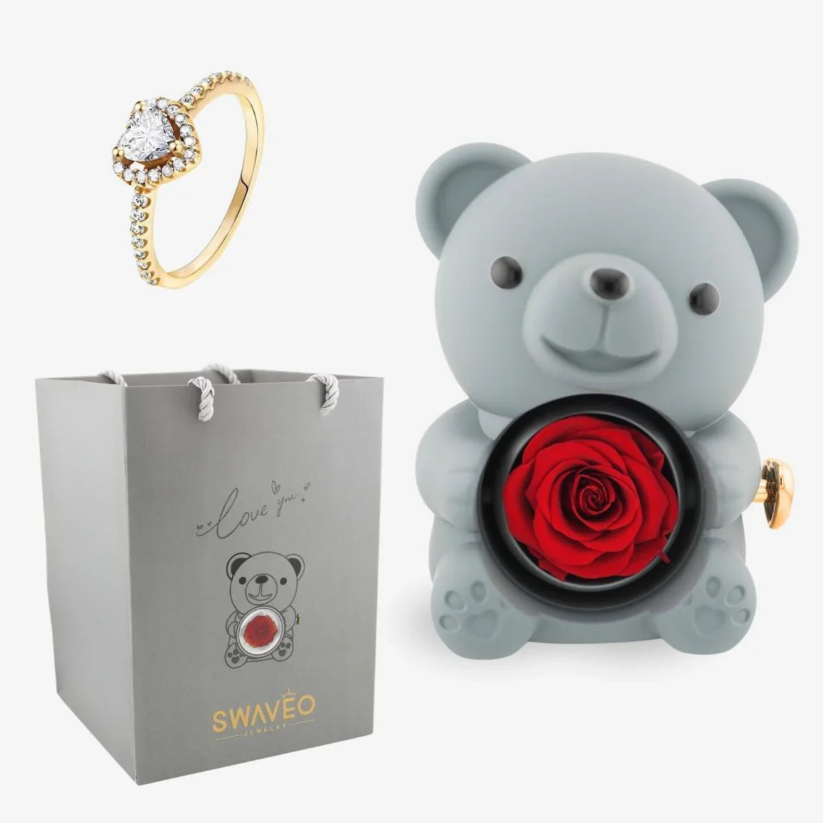Forever Rose Bear W/ Promise Ring - Swaveo Jewelry