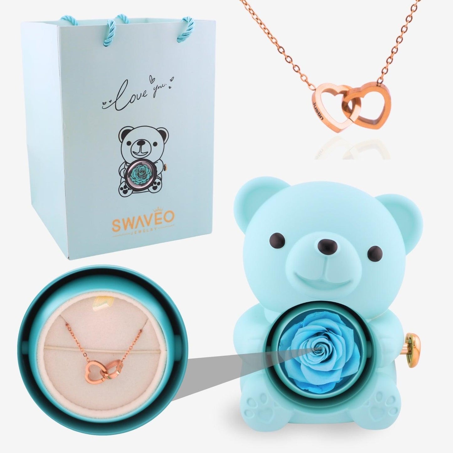 Forever Rose Bear W/ Engraved Necklace - Swaveo Jewelry