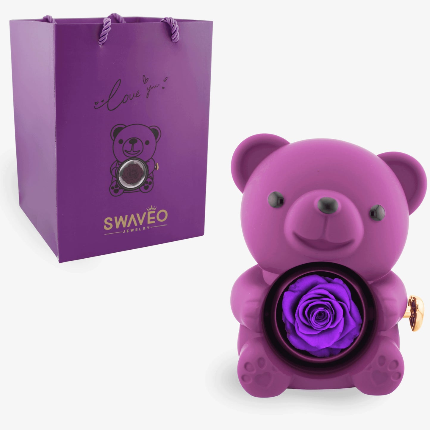 Forever Rose Bear W/ Engraved Necklace - Swaveo Jewelry