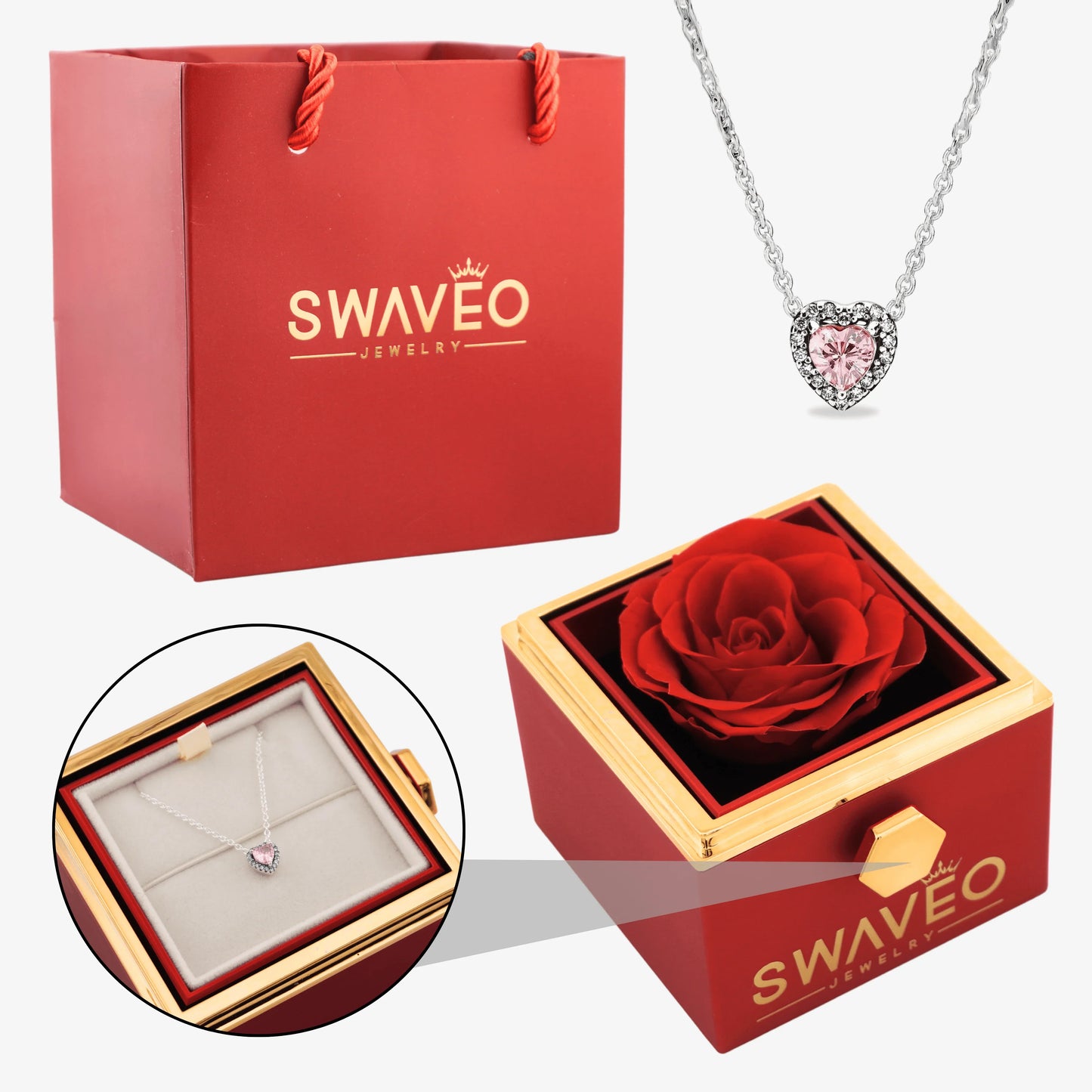 Rotating Rose Box W/ Eternal Heart Necklace - Swaveo Jewelry