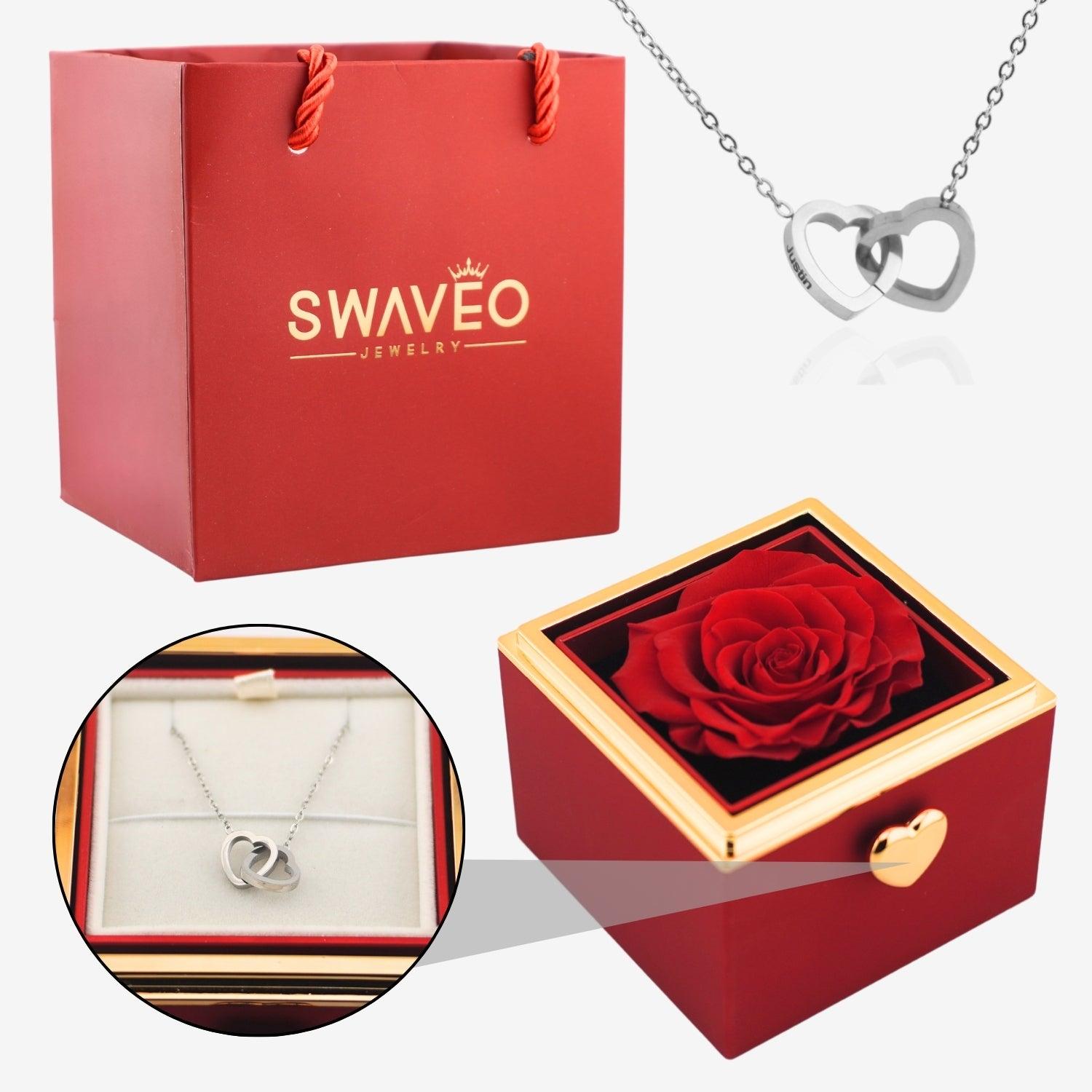 Flip Rose Box - W/ Engraved Necklace - Swaveo Jewelry