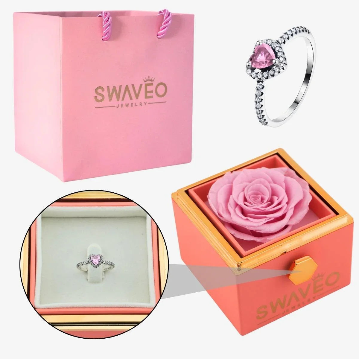 Rotating Forever Rose Box - W/ Promise Ring - Swaveo Jewelry