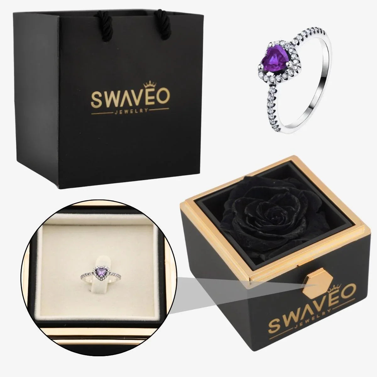 Rotating Forever Rose Box - W/ Promise Ring - Swaveo Jewelry
