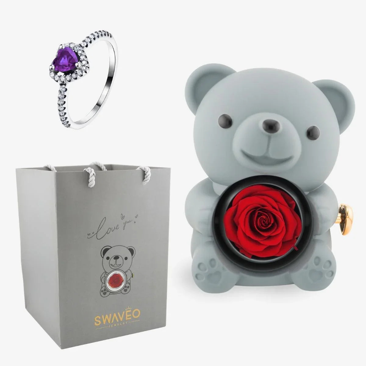 Forever Rose Bear W/ Promise Ring - Swaveo Jewelry