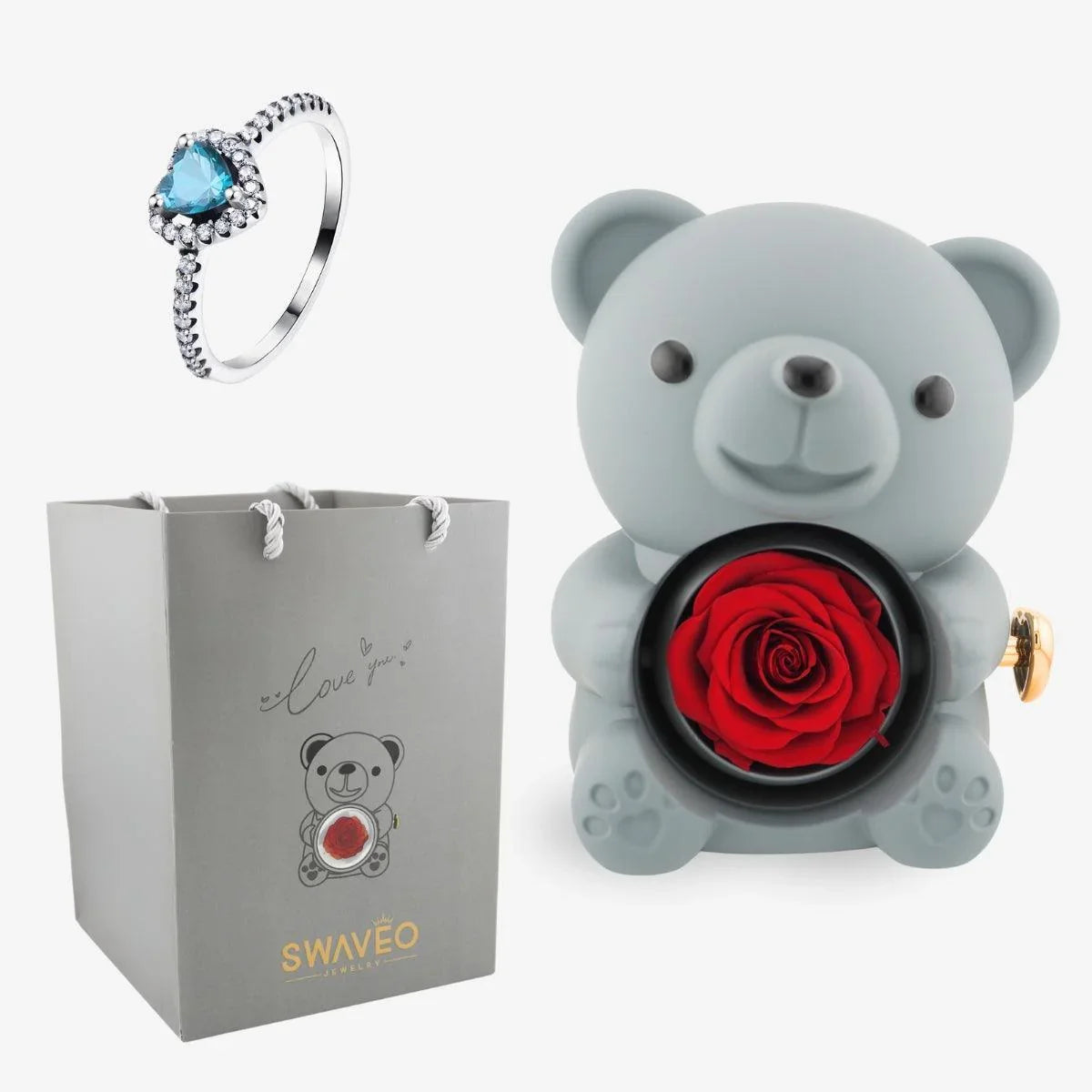 Forever Rose Bear W/ Promise Ring - Swaveo Jewelry