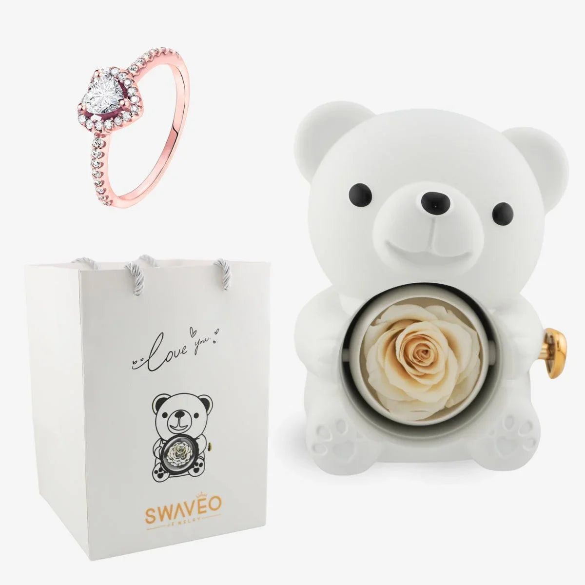 Forever Rose Bear W/ Promise Ring - Swaveo Jewelry