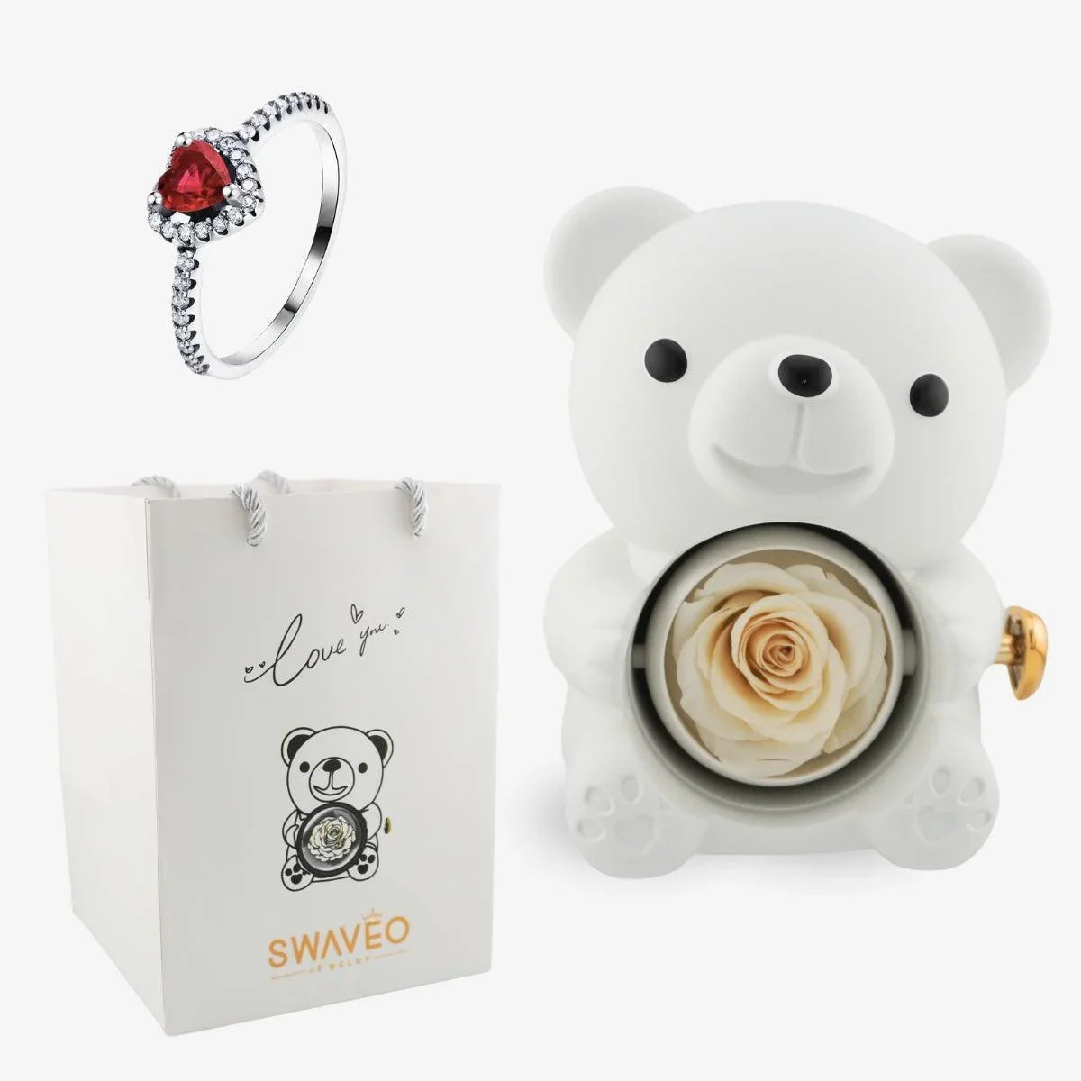 Forever Rose Bear W/ Promise Ring - Swaveo Jewelry