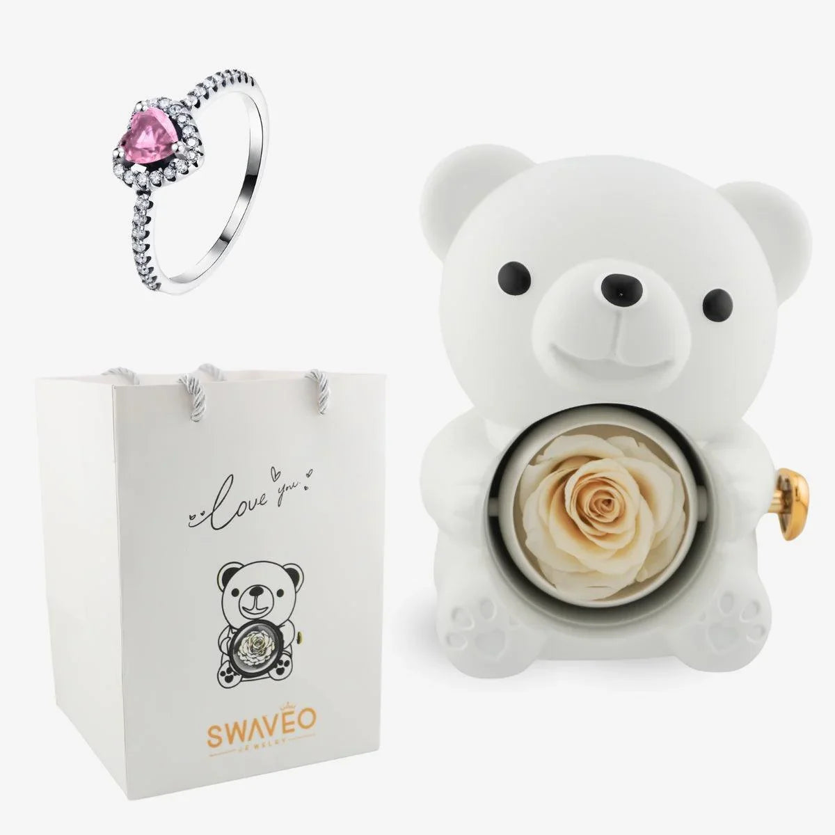 Forever Rose Bear W/ Promise Ring - Swaveo Jewelry