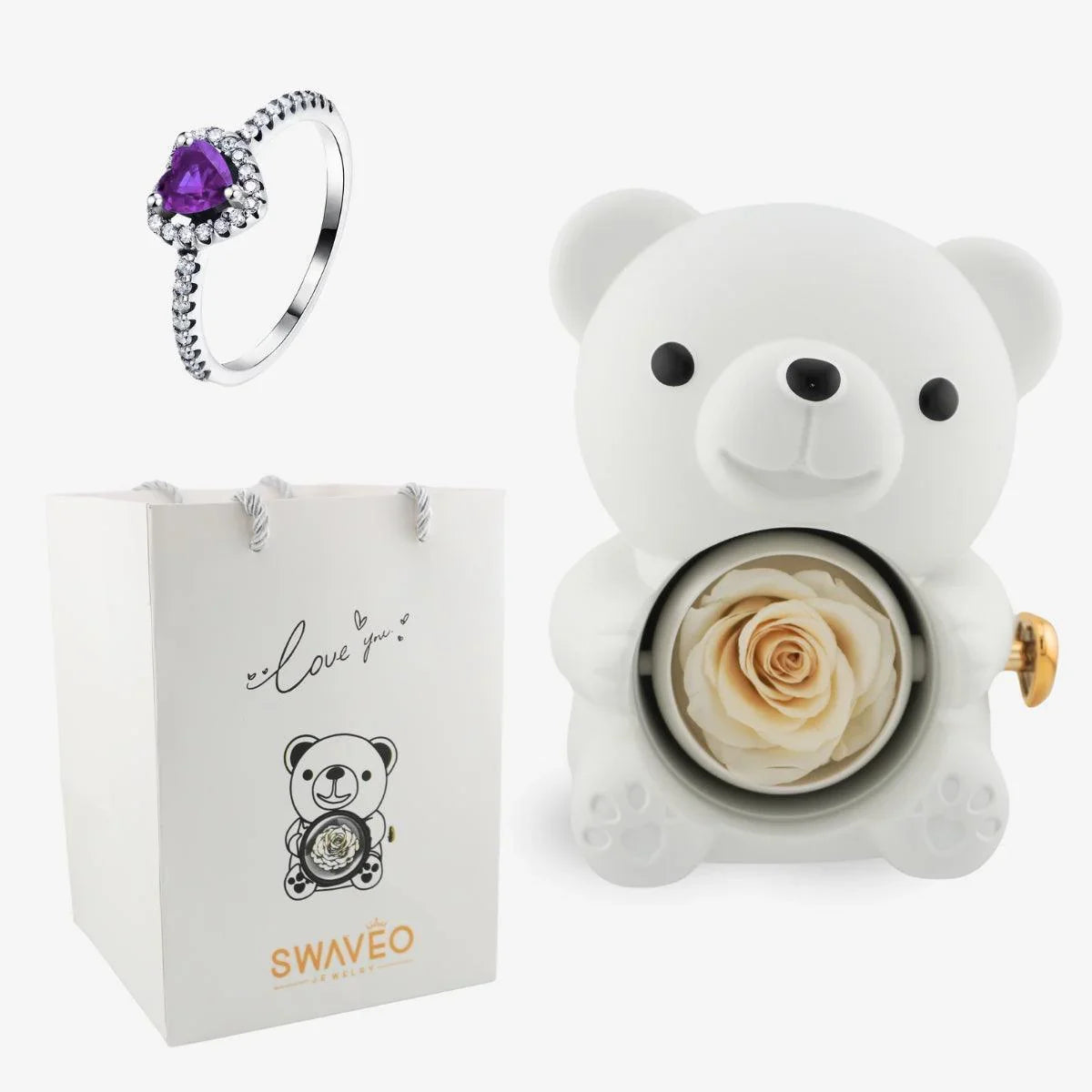 Forever Rose Bear W/ Promise Ring - Swaveo Jewelry