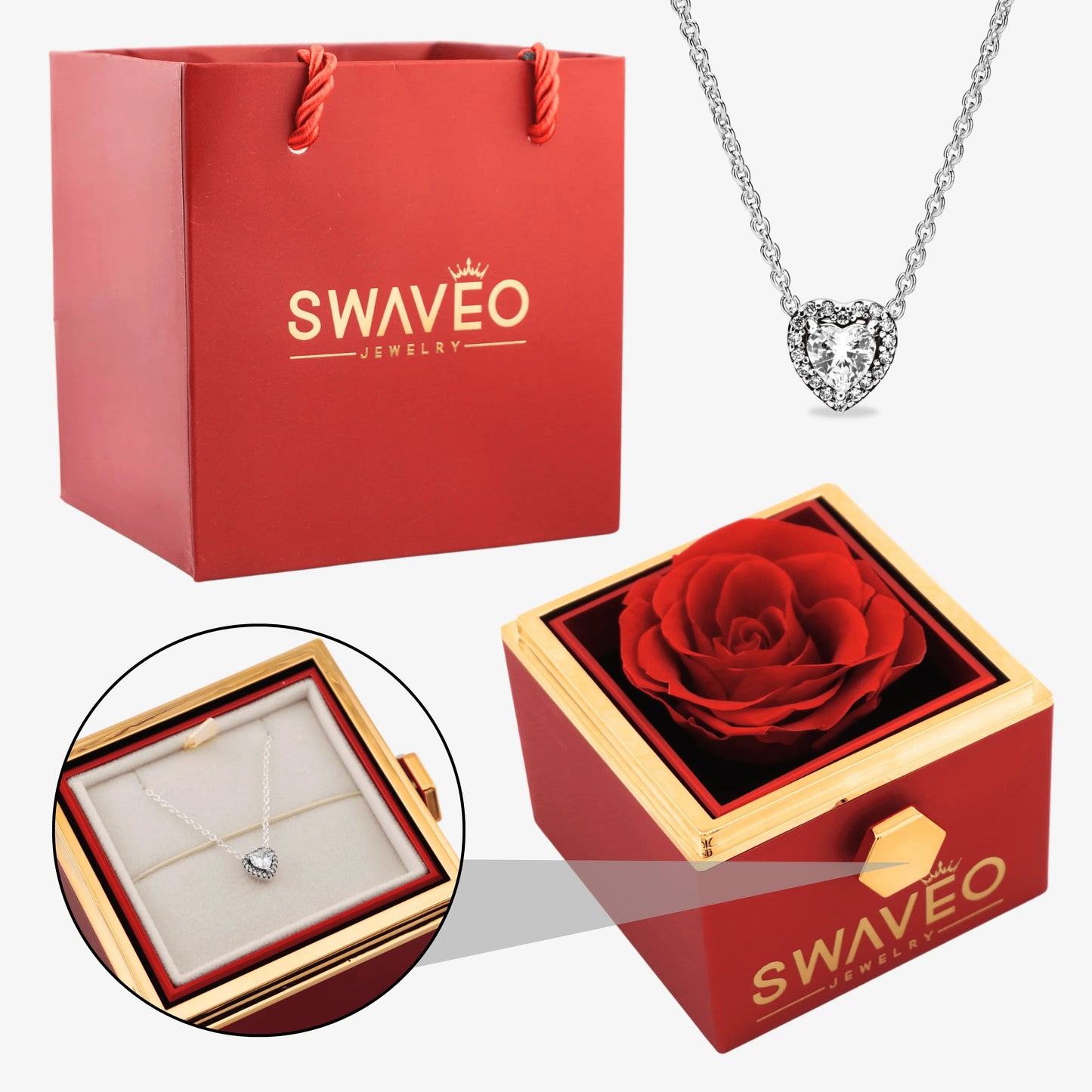 Rotating Rose Box W/ Eternal Heart Necklace - Swaveo Jewelry