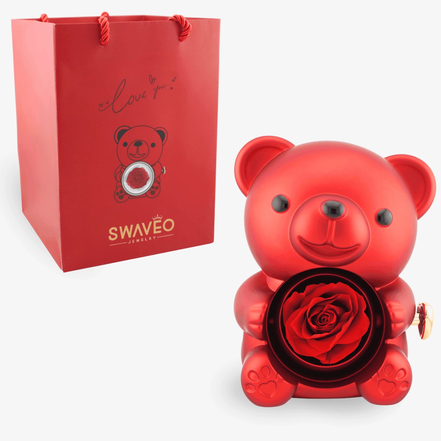 Forever Rose Bear W/ Eternal Heart Necklace - Swaveo Jewelry