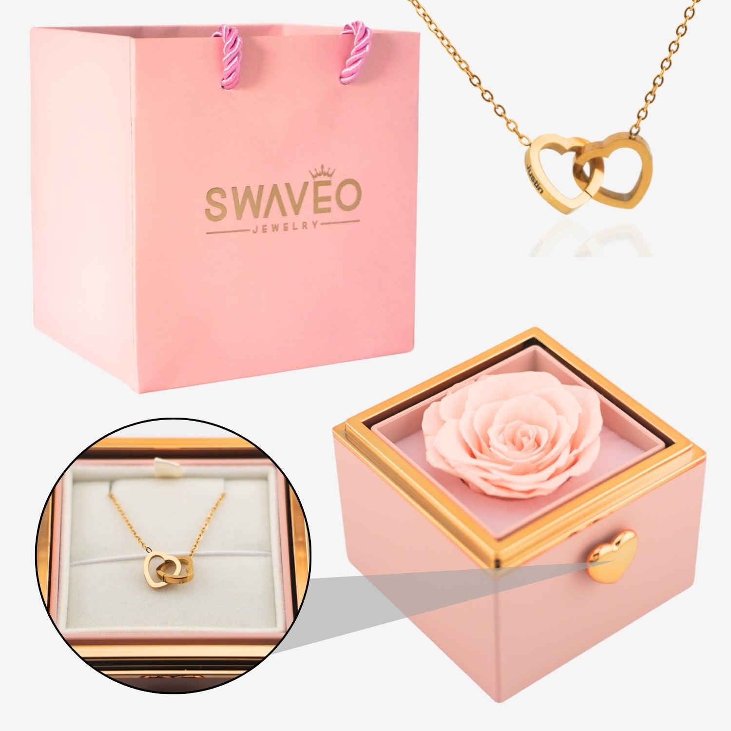 Flip Rose Box - W/ Engraved Necklace - Swaveo Jewelry