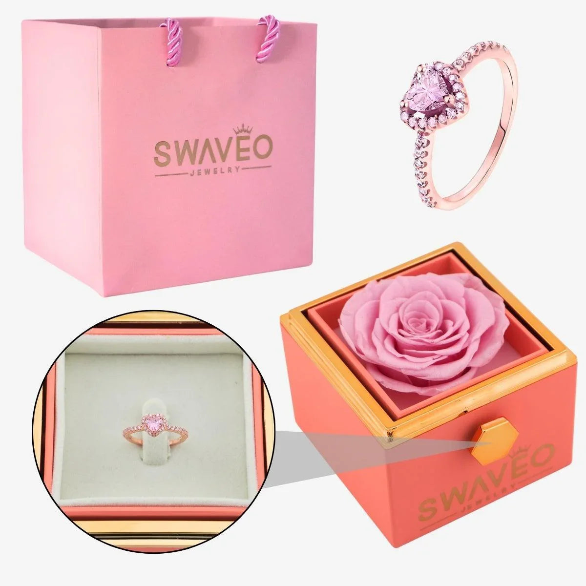Rotating Forever Rose Box - W/ Promise Ring - Swaveo Jewelry