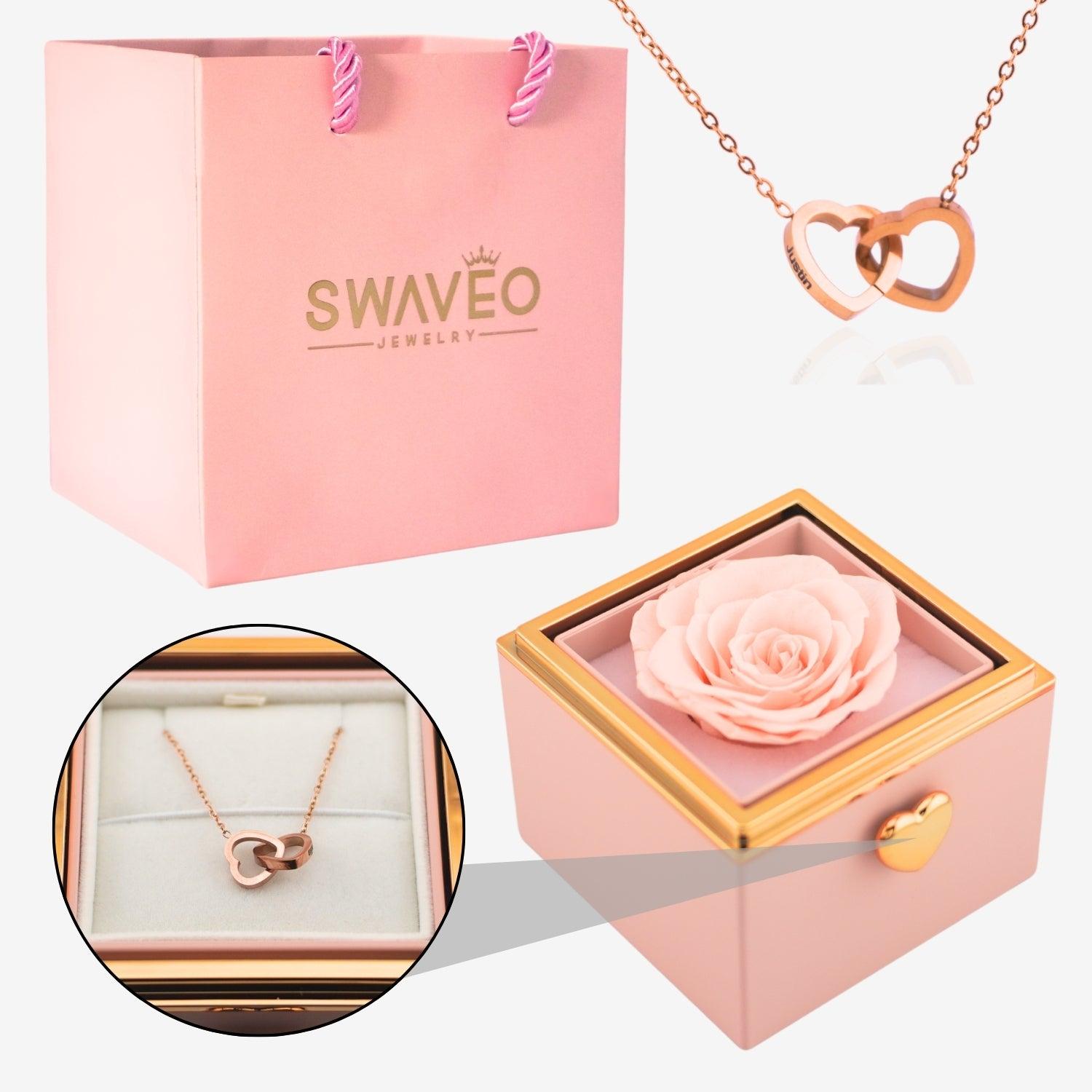 Flip Rose Box - W/ Engraved Necklace - Swaveo Jewelry