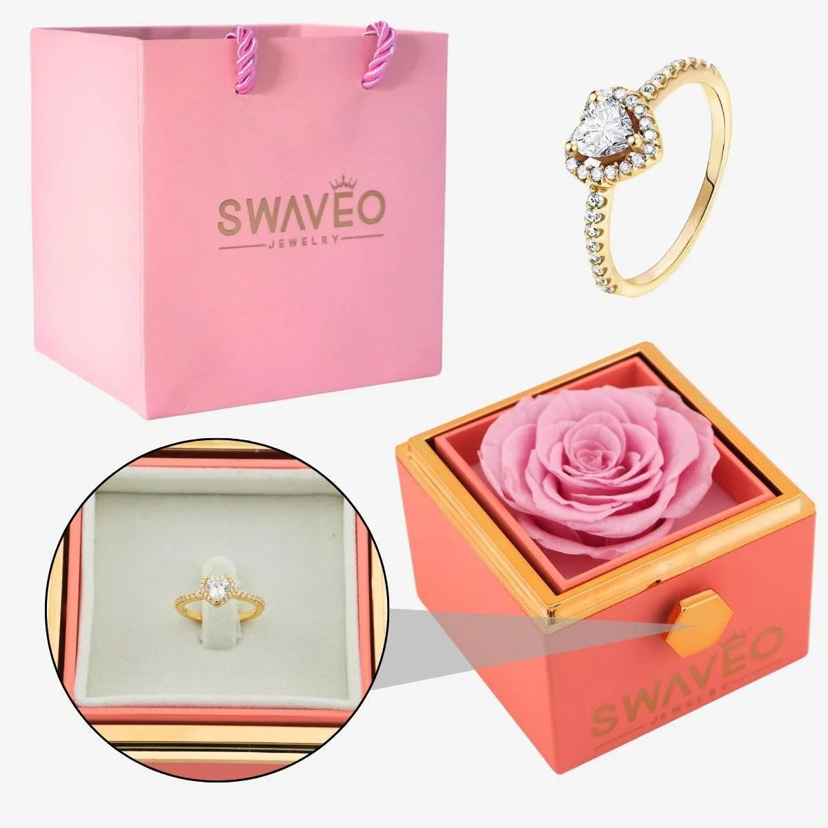 Rotating Forever Rose Box - W/ Promise Ring - Swaveo Jewelry