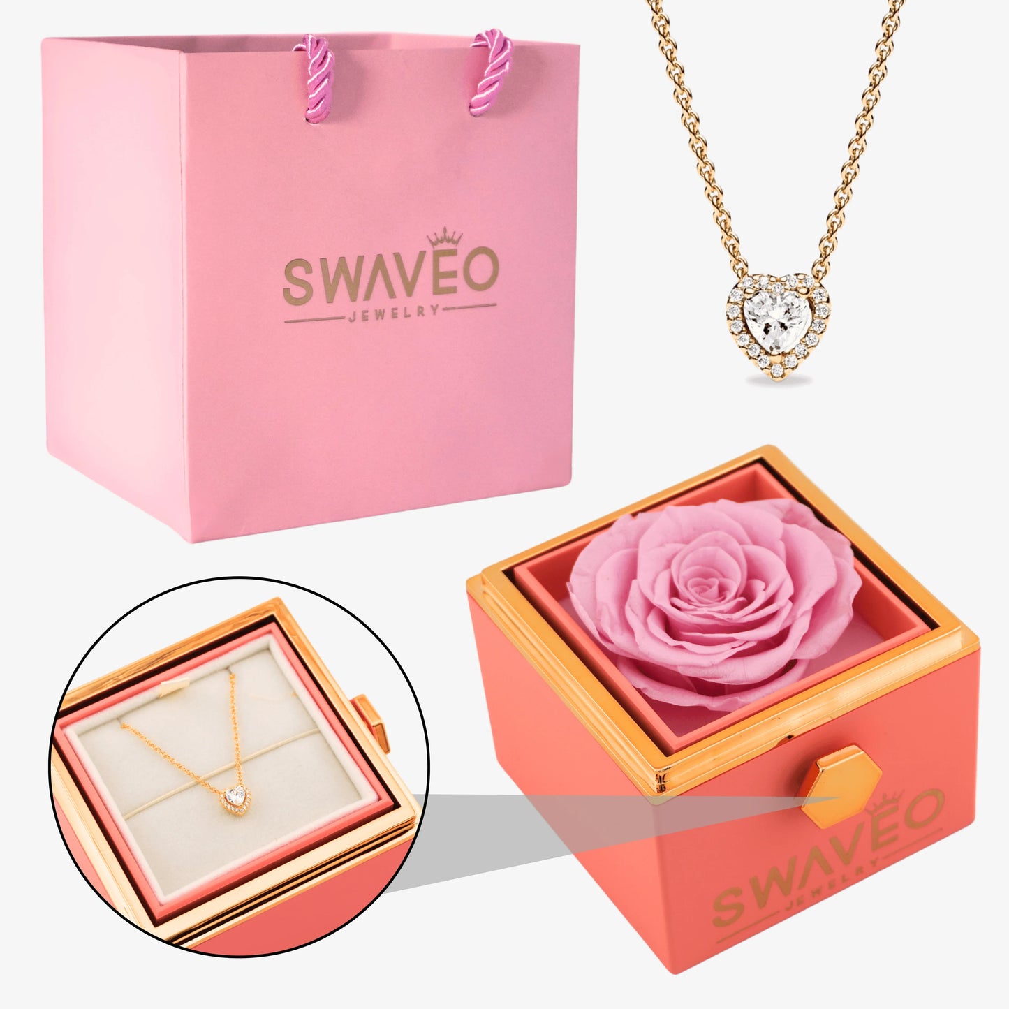 Rotating Rose Box W/ Eternal Heart Necklace - Swaveo Jewelry