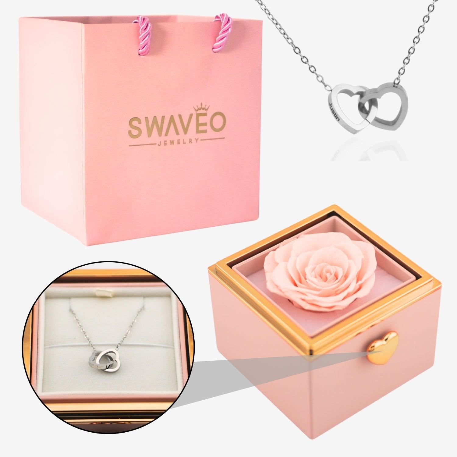 Flip Rose Box - W/ Engraved Necklace - Swaveo Jewelry