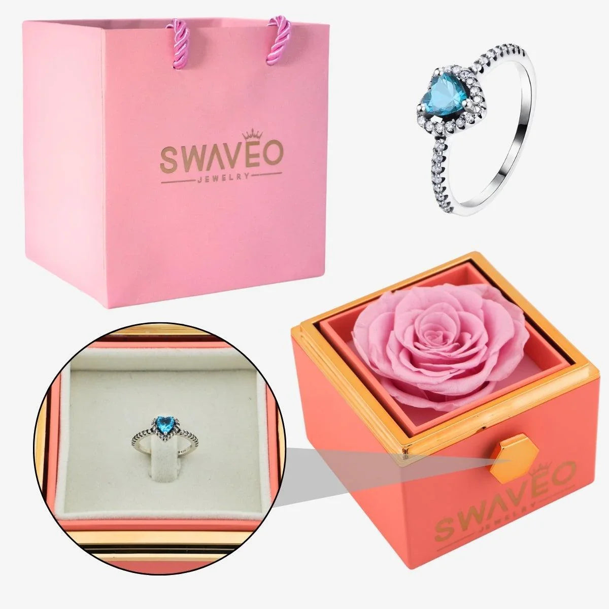 Rotating Forever Rose Box - W/ Promise Ring - Swaveo Jewelry
