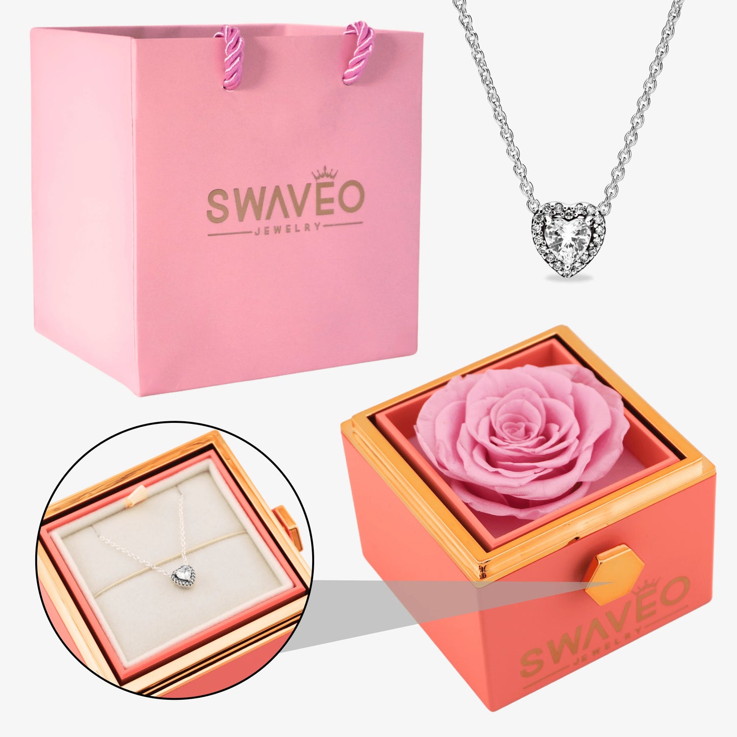Rotating Rose Box W/ Eternal Heart Necklace - Swaveo Jewelry