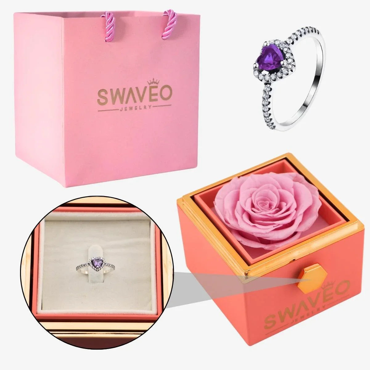 Rotating Forever Rose Box - W/ Promise Ring - Swaveo Jewelry