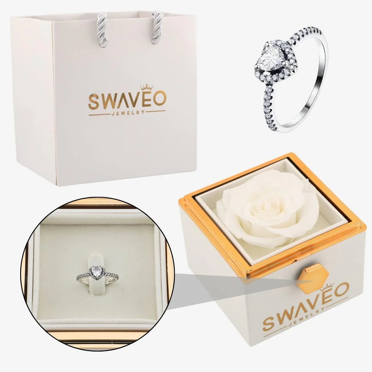 Rotating Forever Rose Box - W/ Promise Ring - Swaveo Jewelry