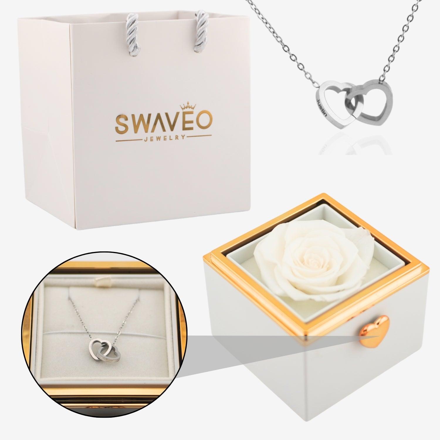 Flip Rose Box - W/ Engraved Necklace - Swaveo Jewelry