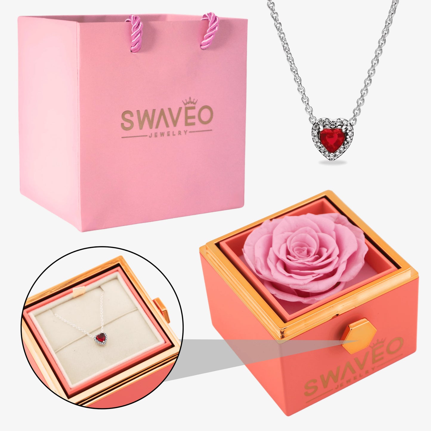 Rotating Rose Box W/ Eternal Heart Necklace - Swaveo Jewelry