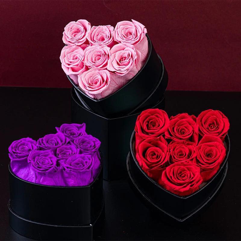 Eternal Heart Rose Box W/ 7 Forever Roses - Swaveo Jewelry