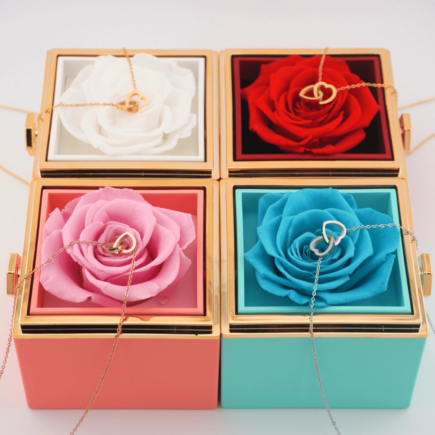 Rotating Forever Rose Box - W/ Engraved Necklace - Swaveo Jewelry