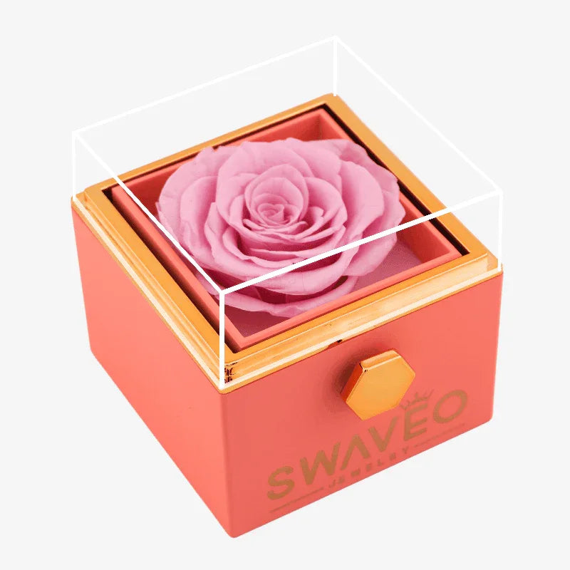 Rotating Forever Rose Box - W/ Engraved Necklace - Swaveo Jewelry