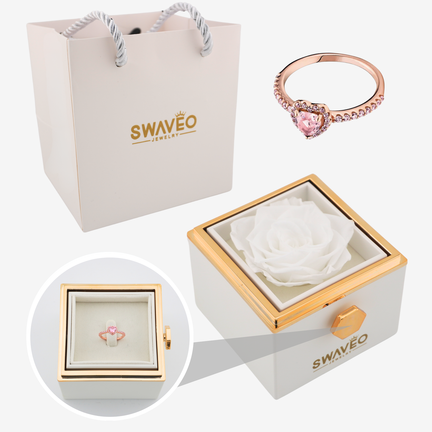 Forever Rose Box - W/ Heart Promise Ring - Swaveo Jewelry