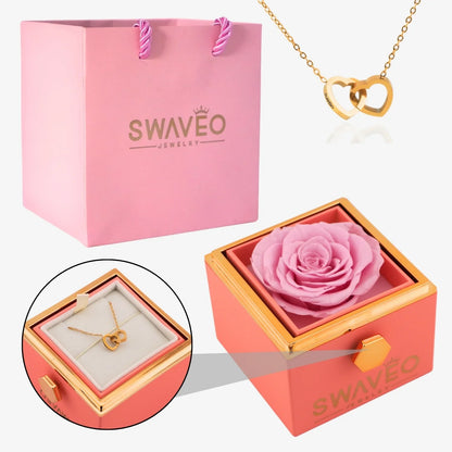 Rotating Forever Rose Box - W/ Engraved Necklace - Swaveo Jewelry