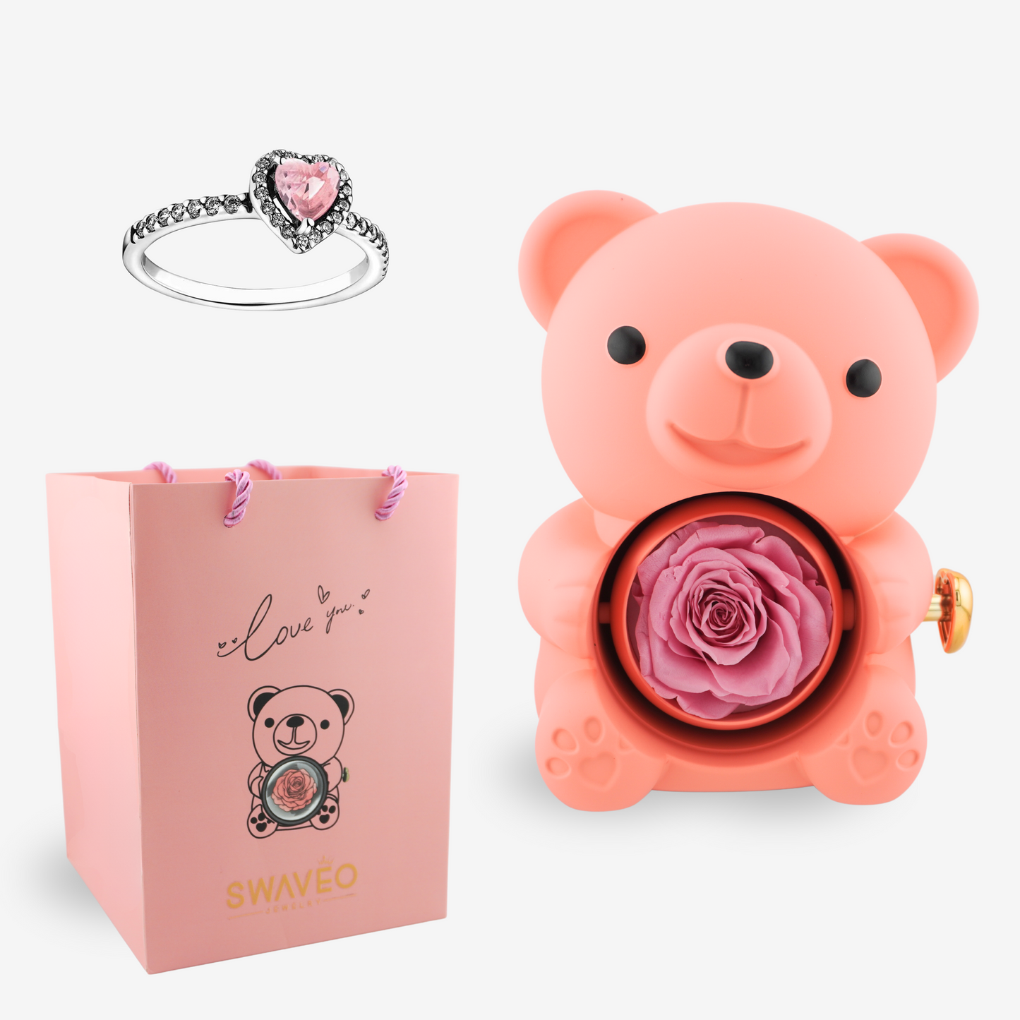 Forever Rose Bear W/ Promise Ring - Swaveo Jewelry