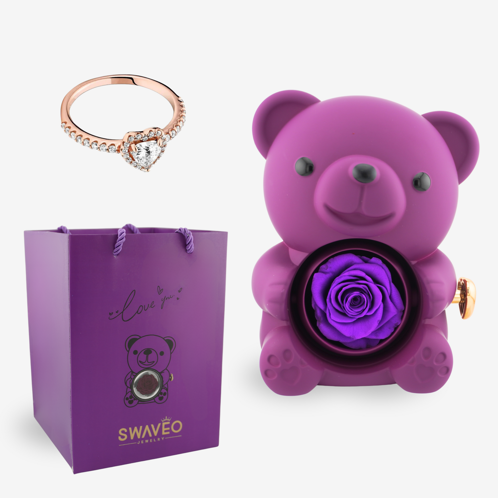 Forever Rose Bear W/ Promise Ring - Swaveo Jewelry