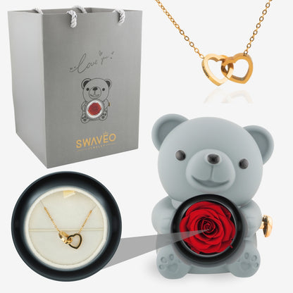 Forever Rose Bear W/ Engraved Necklace