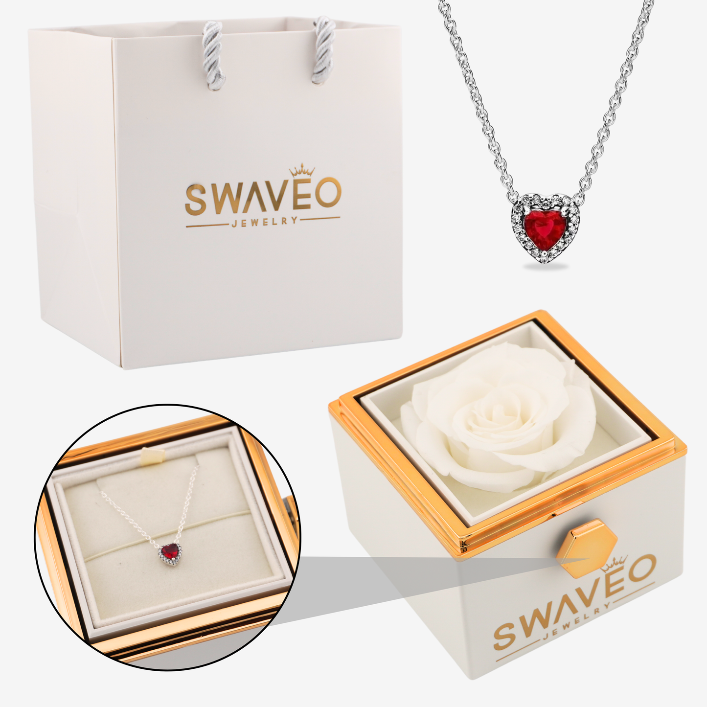 Forever Rose Box W/ Eternal Heart Necklace