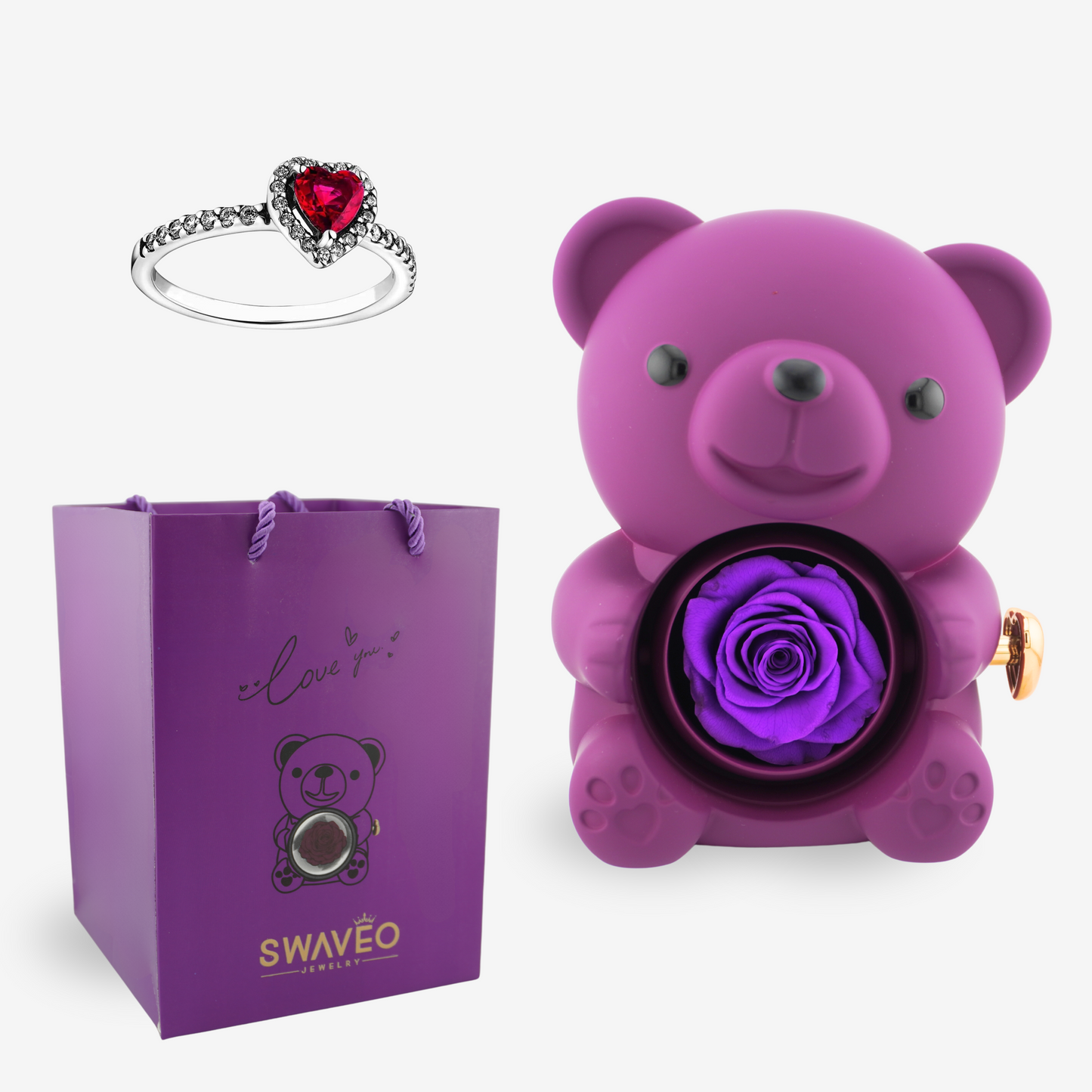 Forever Rose Bear W/ Promise Ring - Swaveo Jewelry