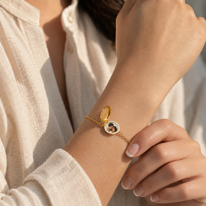 Round Photo Locket Bracelet