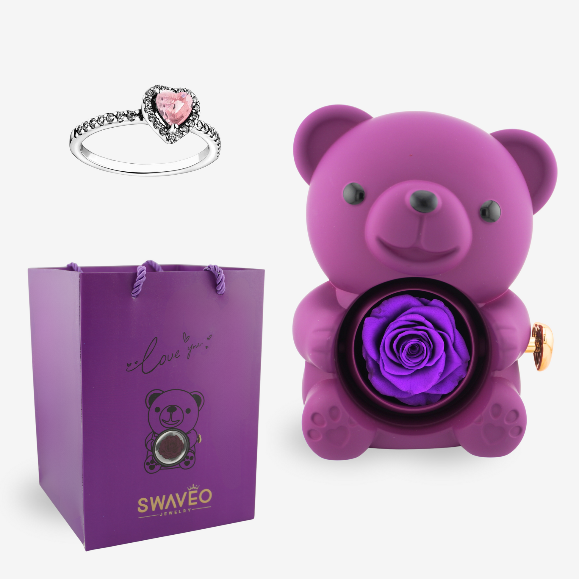 Forever Rose Bear W/ Promise Ring - Swaveo Jewelry