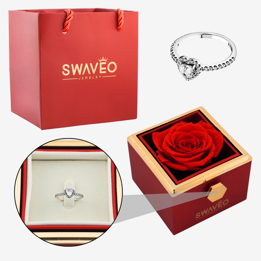 Forever Rose Box - W/ Heart Promise Ring - Swaveo Jewelry