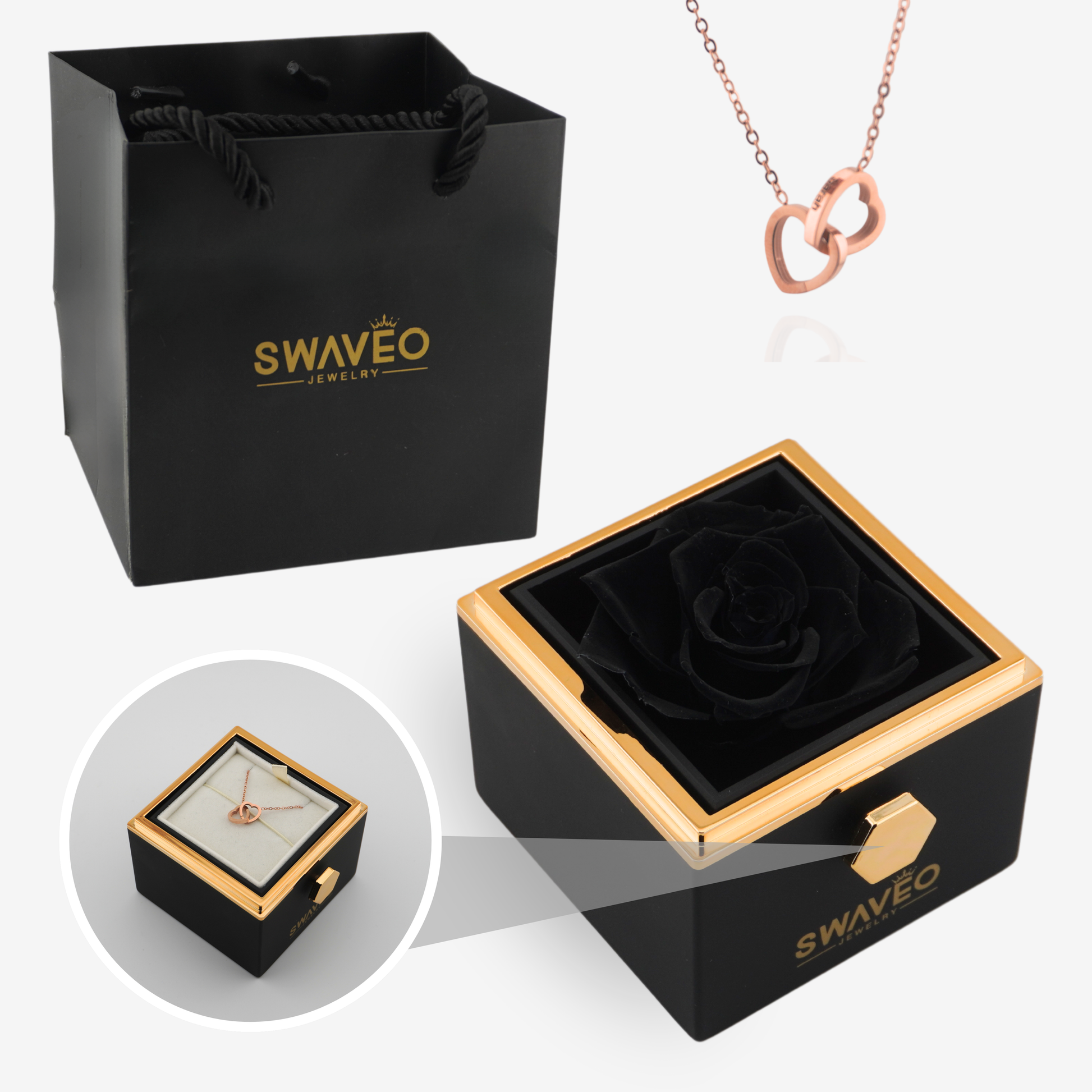 Forever Rose Box - W/ Engraved Heart Necklace - Swaveo Jewelry