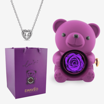 Forever Rose Bear W/ Eternal Heart Necklace - Swaveo Jewelry